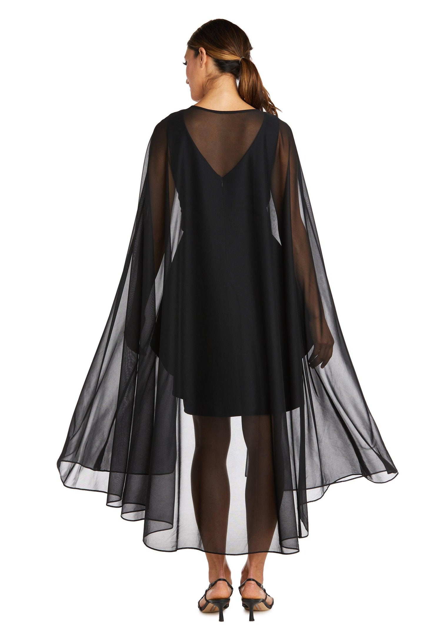 R&M Richards Chiffon Cape Black Jacket 2664 - The Dress Outlet