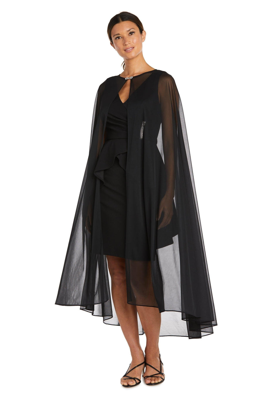 R&M Richards Chiffon Cape Black Jacket 2664 - The Dress Outlet