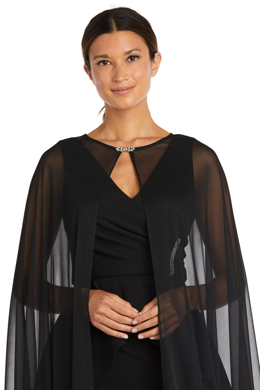 R&M Richards Chiffon Cape Black Jacket 2664 - The Dress Outlet