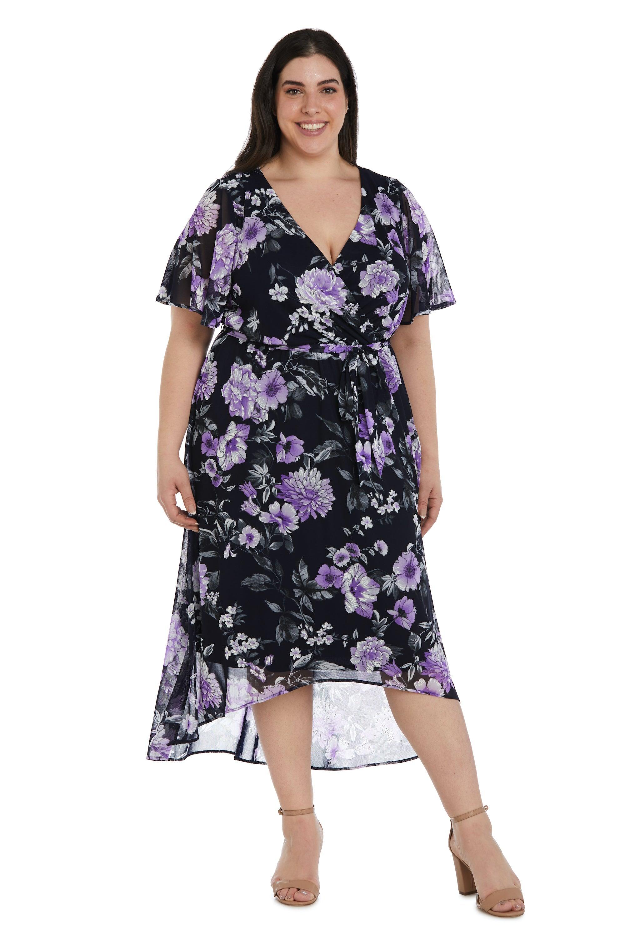 Navy/Purple R&M Richards 9420W High Low Plus Size Print Dress for $59. ...