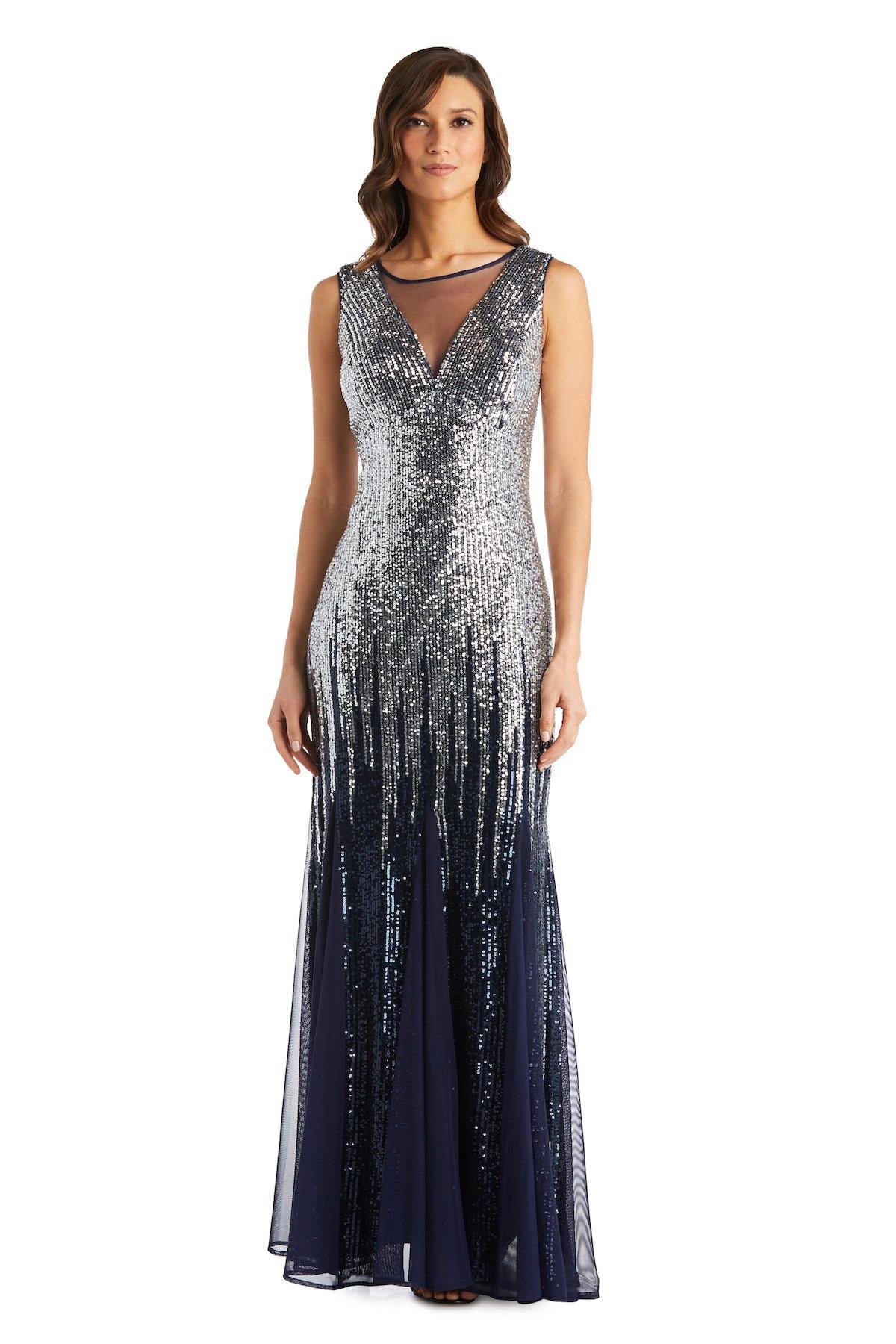 R&M Richards Long Formal Beaded Petite Dress 7156P - The Dress Outlet