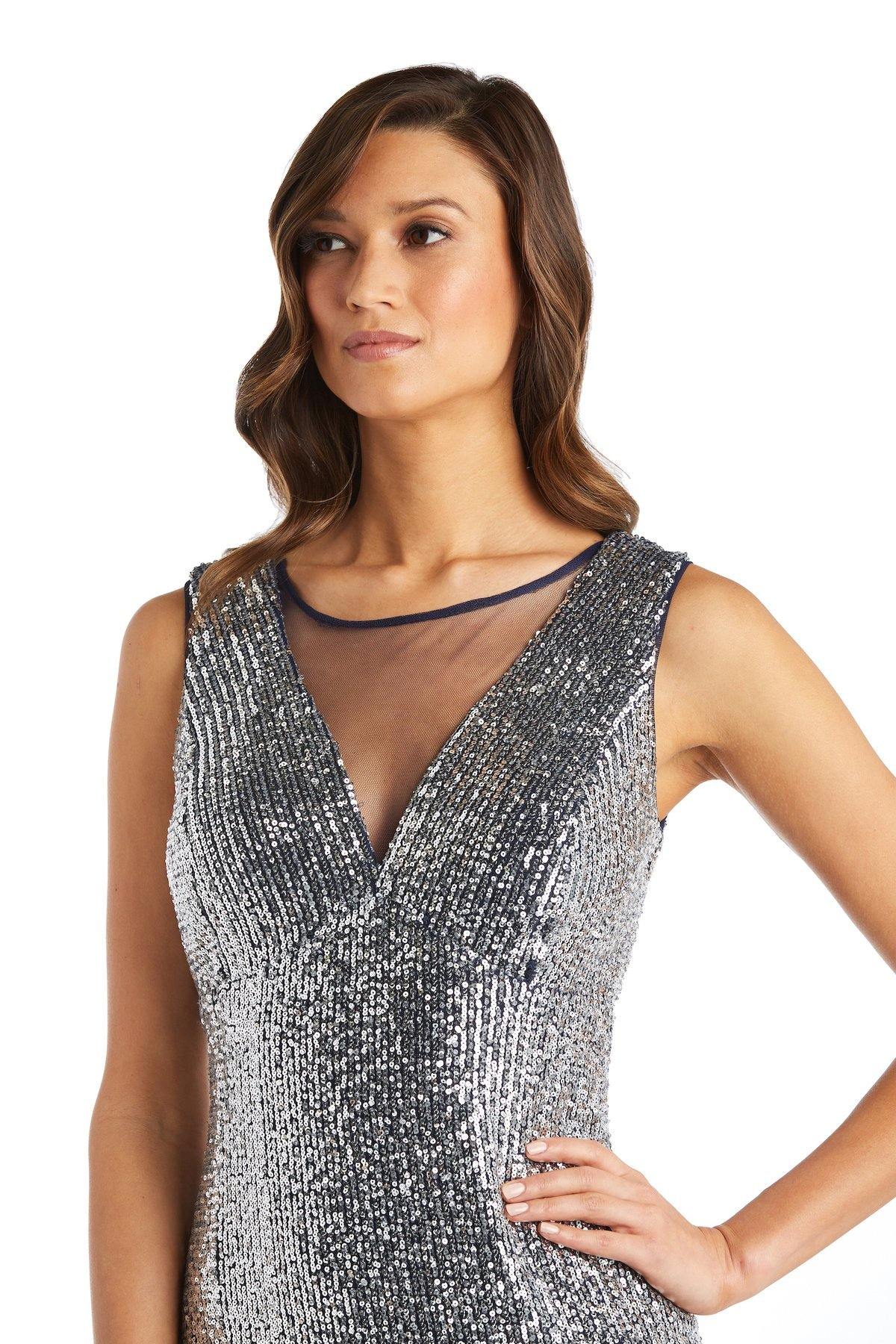 R&M Richards Long Formal Beaded Petite Dress 7156P - The Dress Outlet