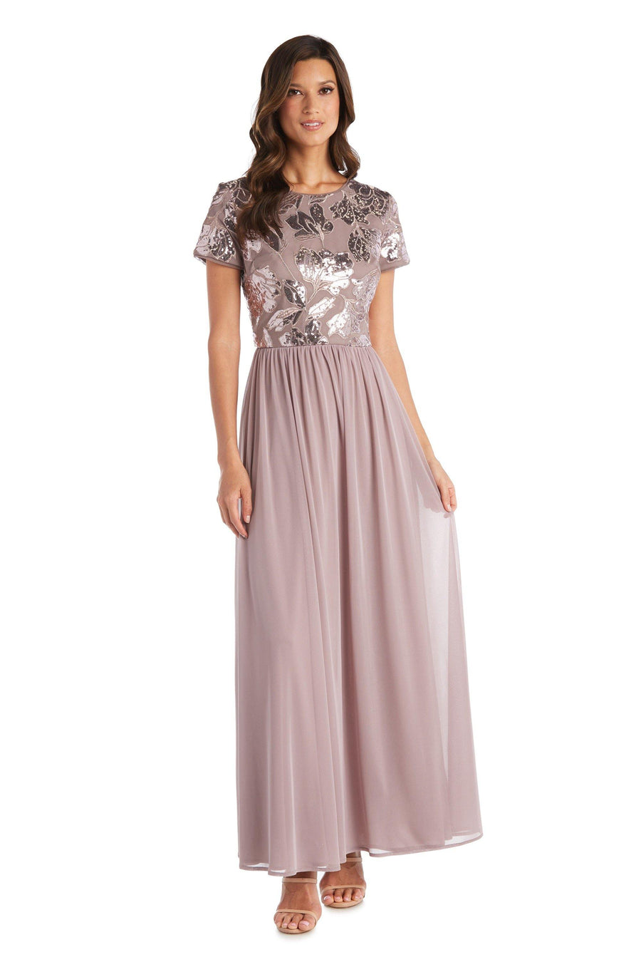 R&M Richards Long Formal Petite Sequins Dress 7058P - The Dress Outlet