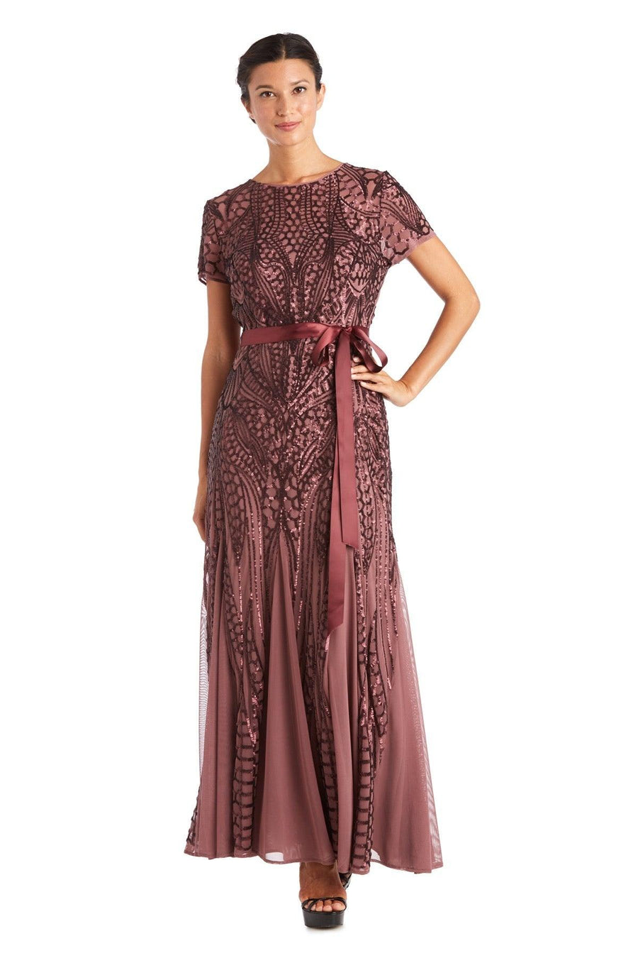 R&M Richards Long Mother of the Bride Dress Dark Rose