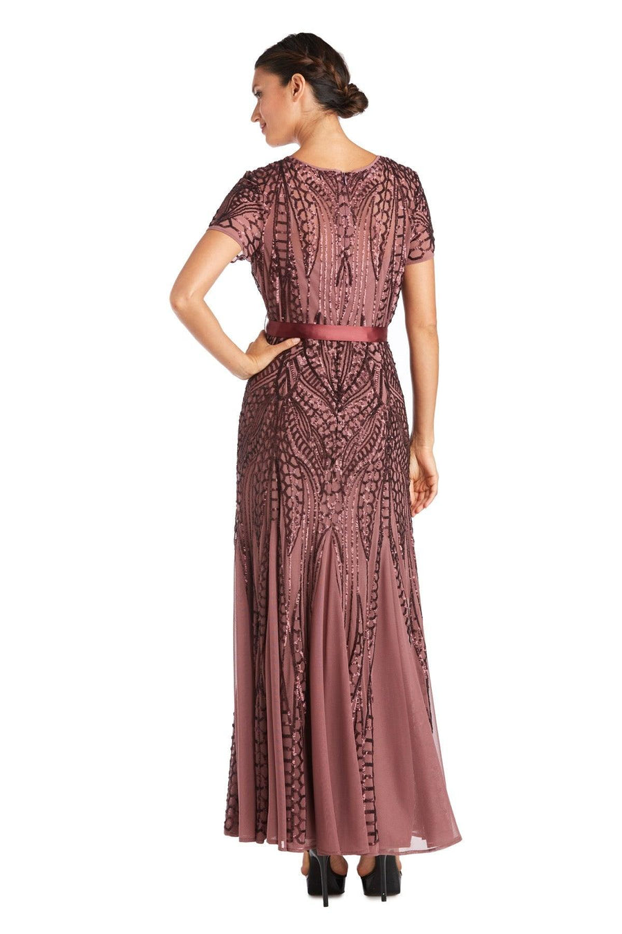 R&M Richards Long Mother of the Bride Dress Dark Rose