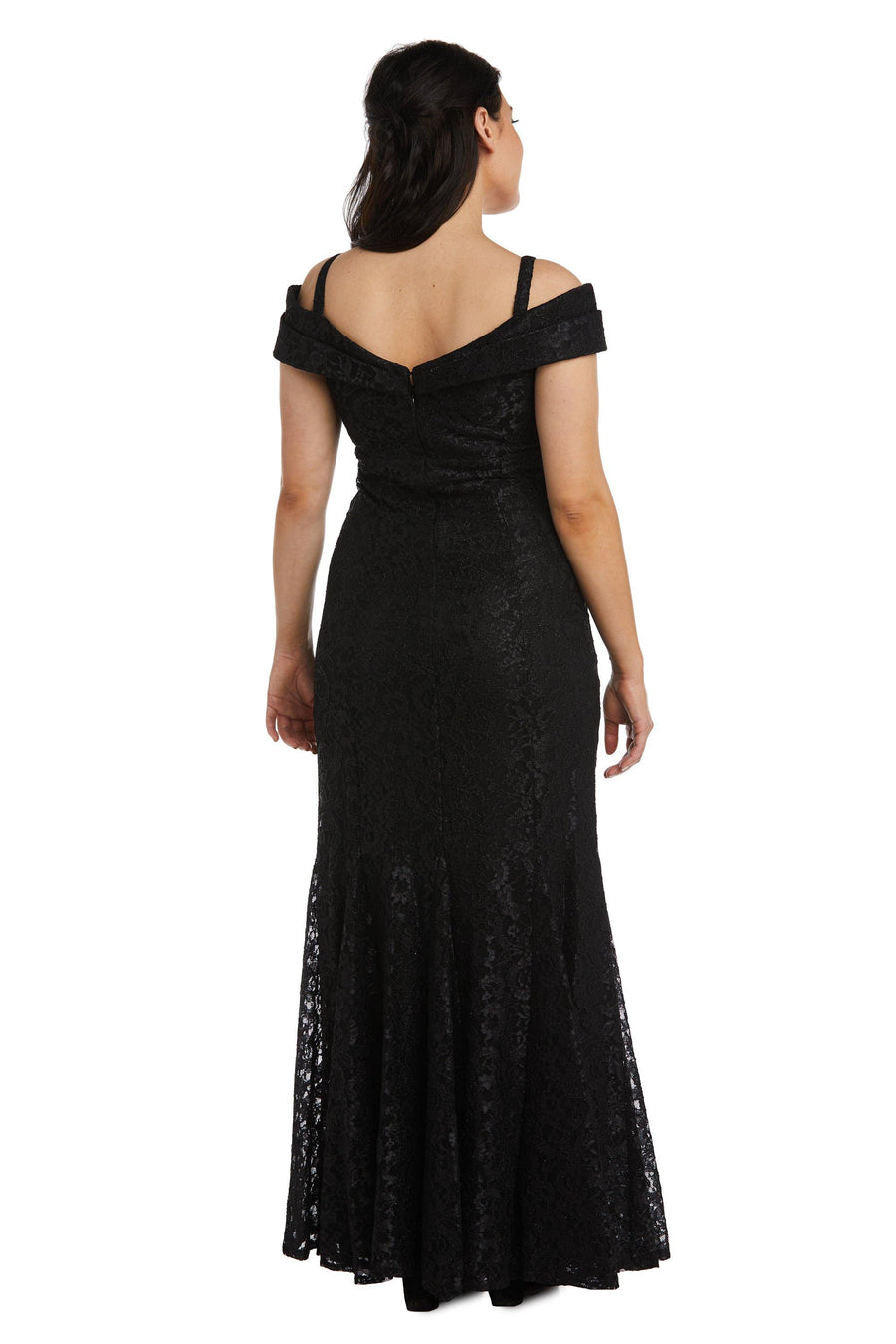 R&M Richards Long Off Shoulder Petite Lace Gown 2047P - The Dress Outlet