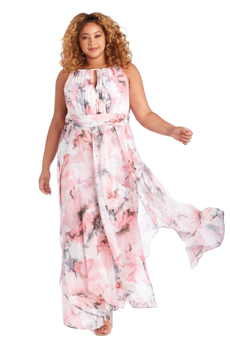 R&M Richards Long Plus Size Chiffon Dress 7088W - The Dress Outlet