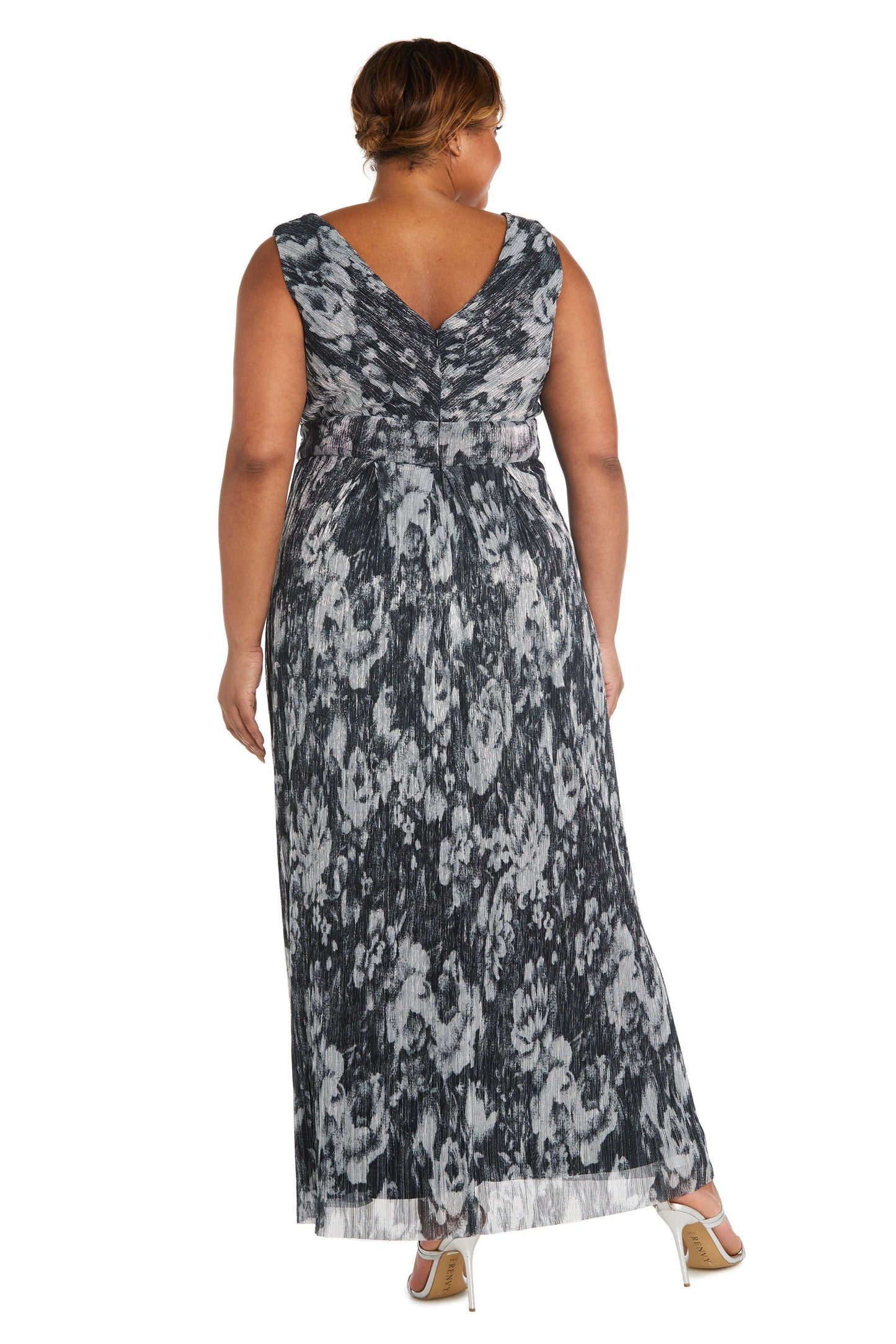 R&M Richards Long Plus Size Metallic Dress 7178W - The Dress Outlet