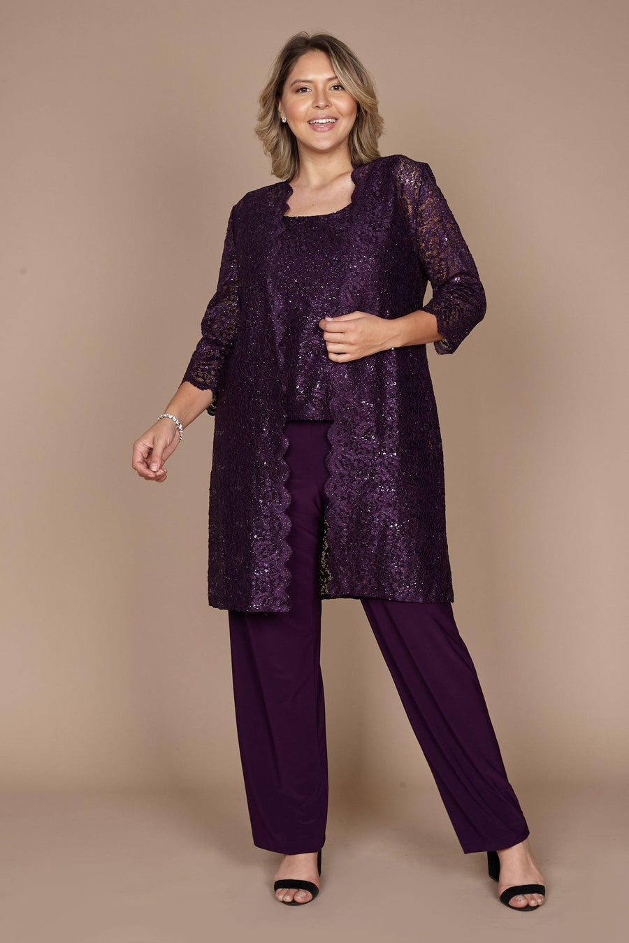 Pant Suit Metallic Lace Petite Pant Suit Plum