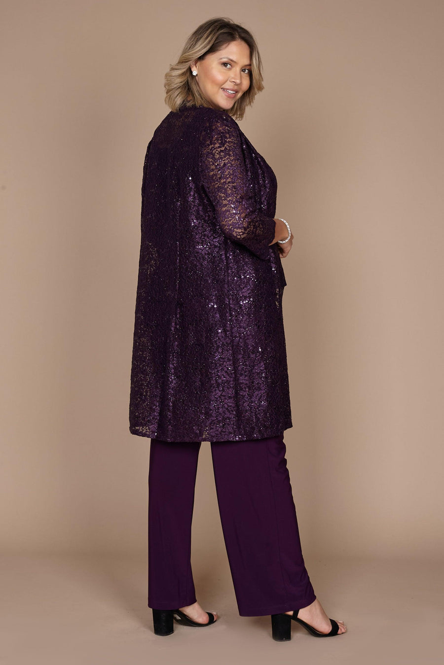 Pant Suit Metallic Lace Petite Pant Suit Plum