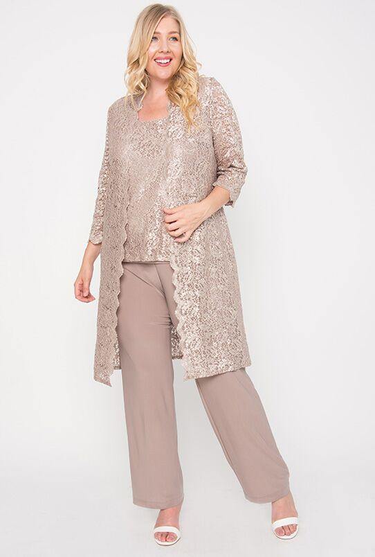 Pant Suit Metallic Lace Petite Pant Suit Champagne