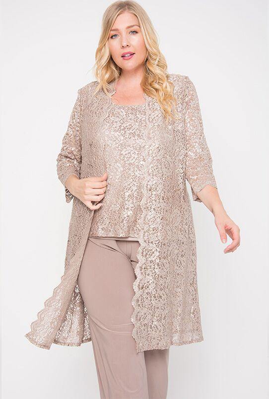 Pant Suit Metallic Lace Petite Pant Suit Champagne