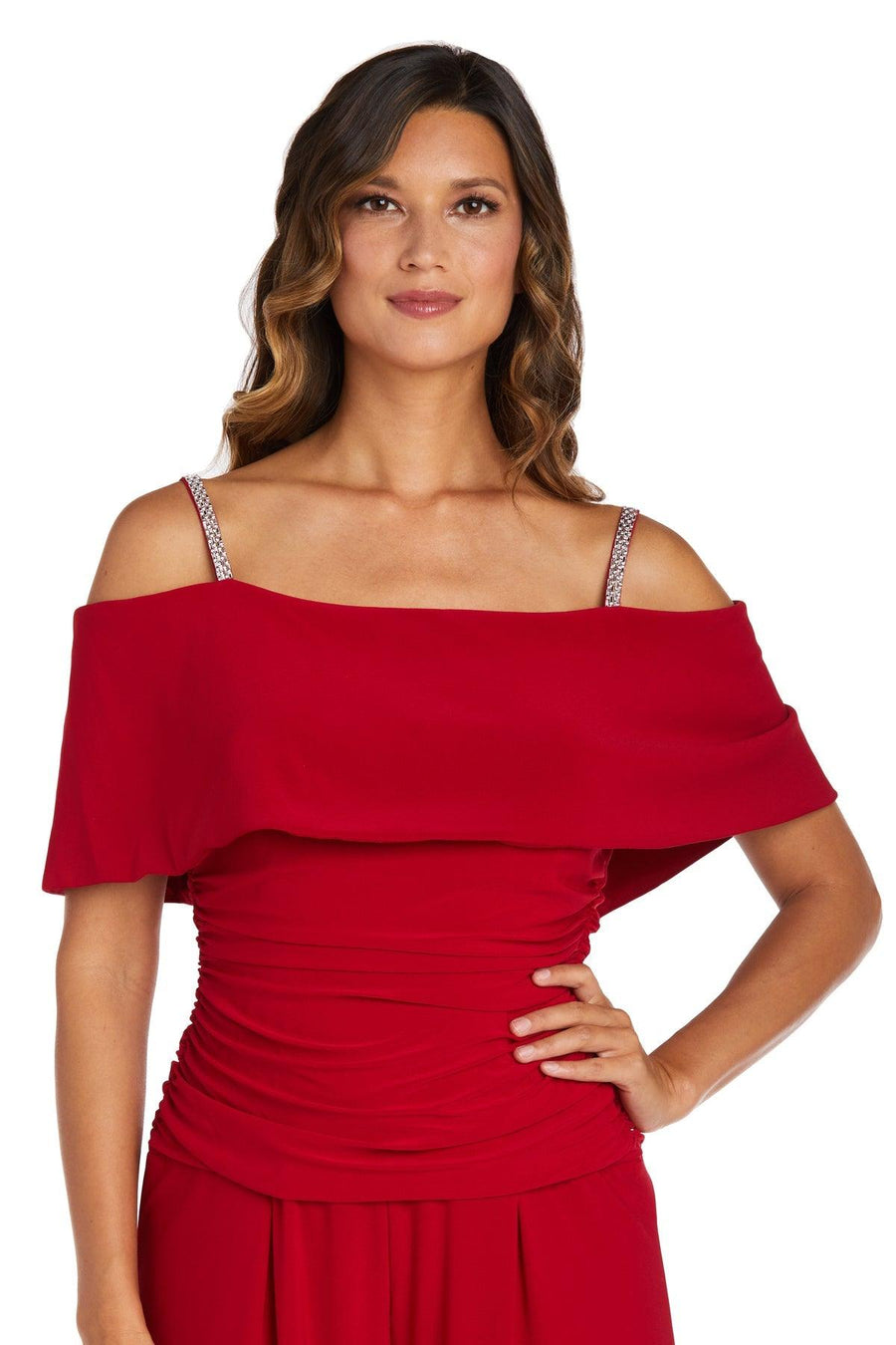 R&M Richards Petite Off Shoulder Jumpsuit 5982P - The Dress Outlet