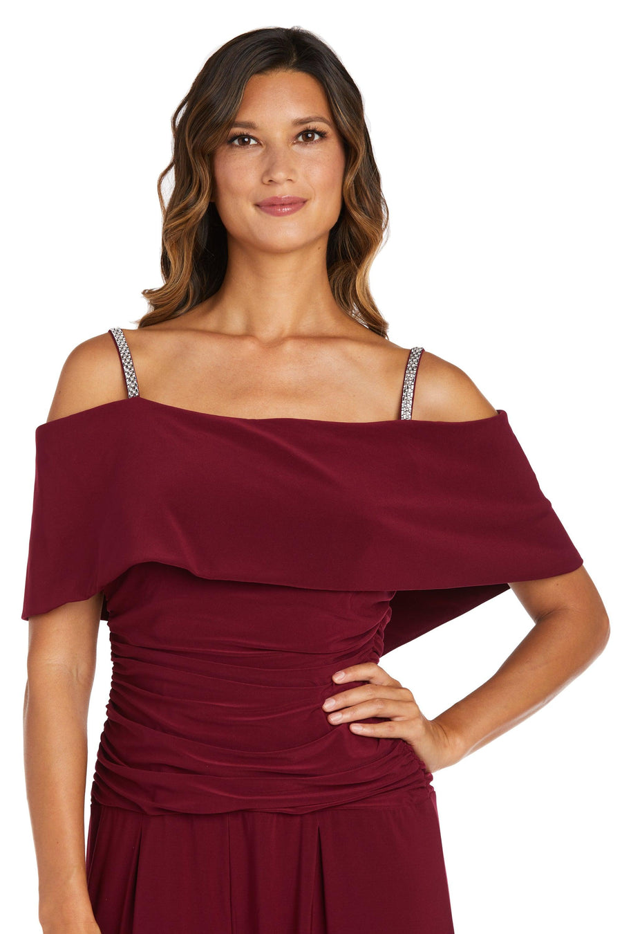 R&M Richards Petite Off Shoulder Jumpsuit 5982P - The Dress Outlet