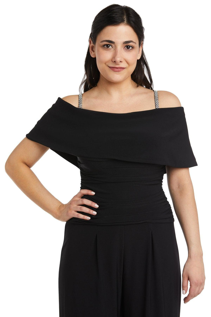 R&M Richards Petite Off Shoulder Jumpsuit 5982P - The Dress Outlet