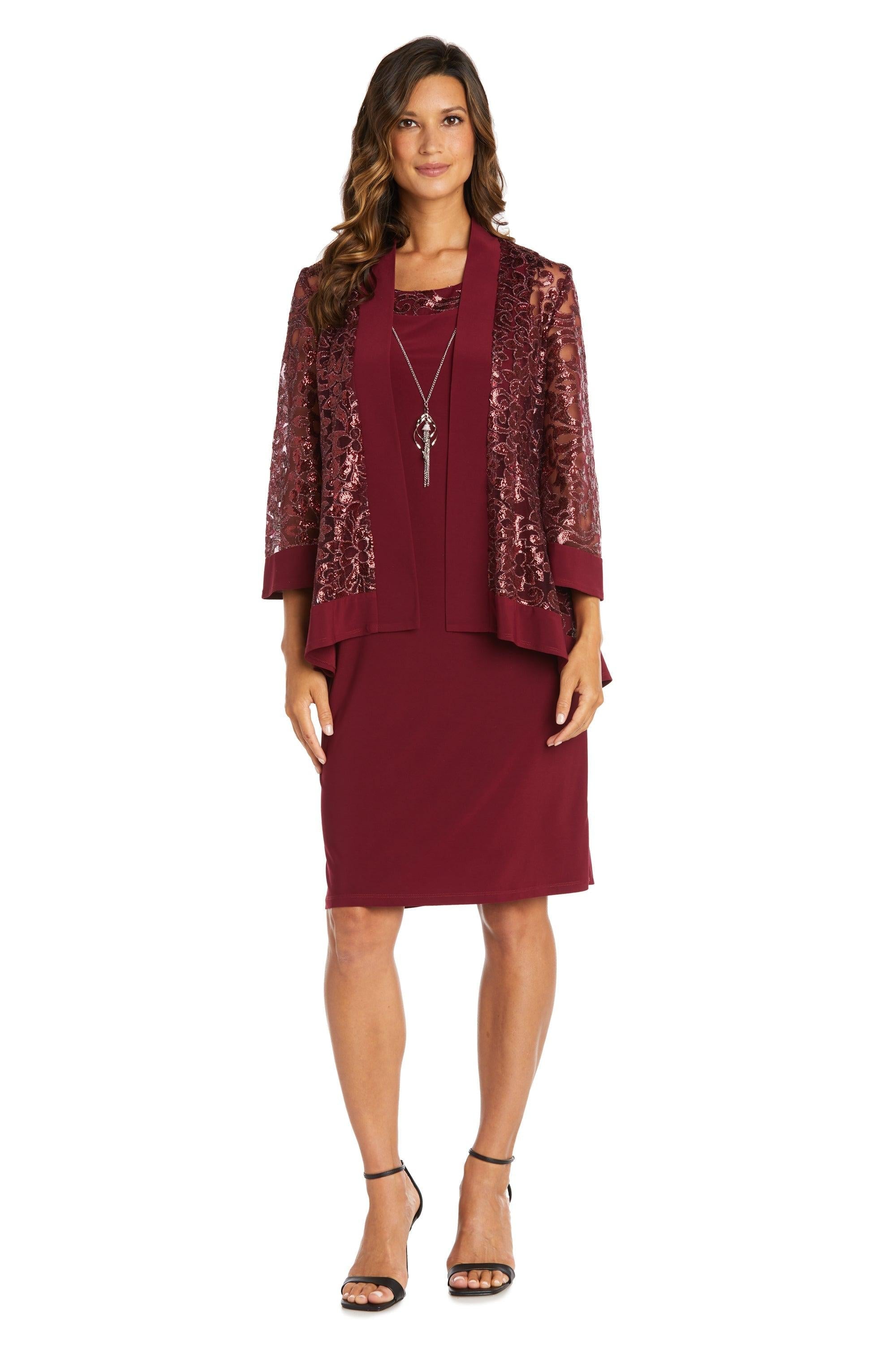 Lace Jacket Dress with Pearl Neck Trim – R&M Richards