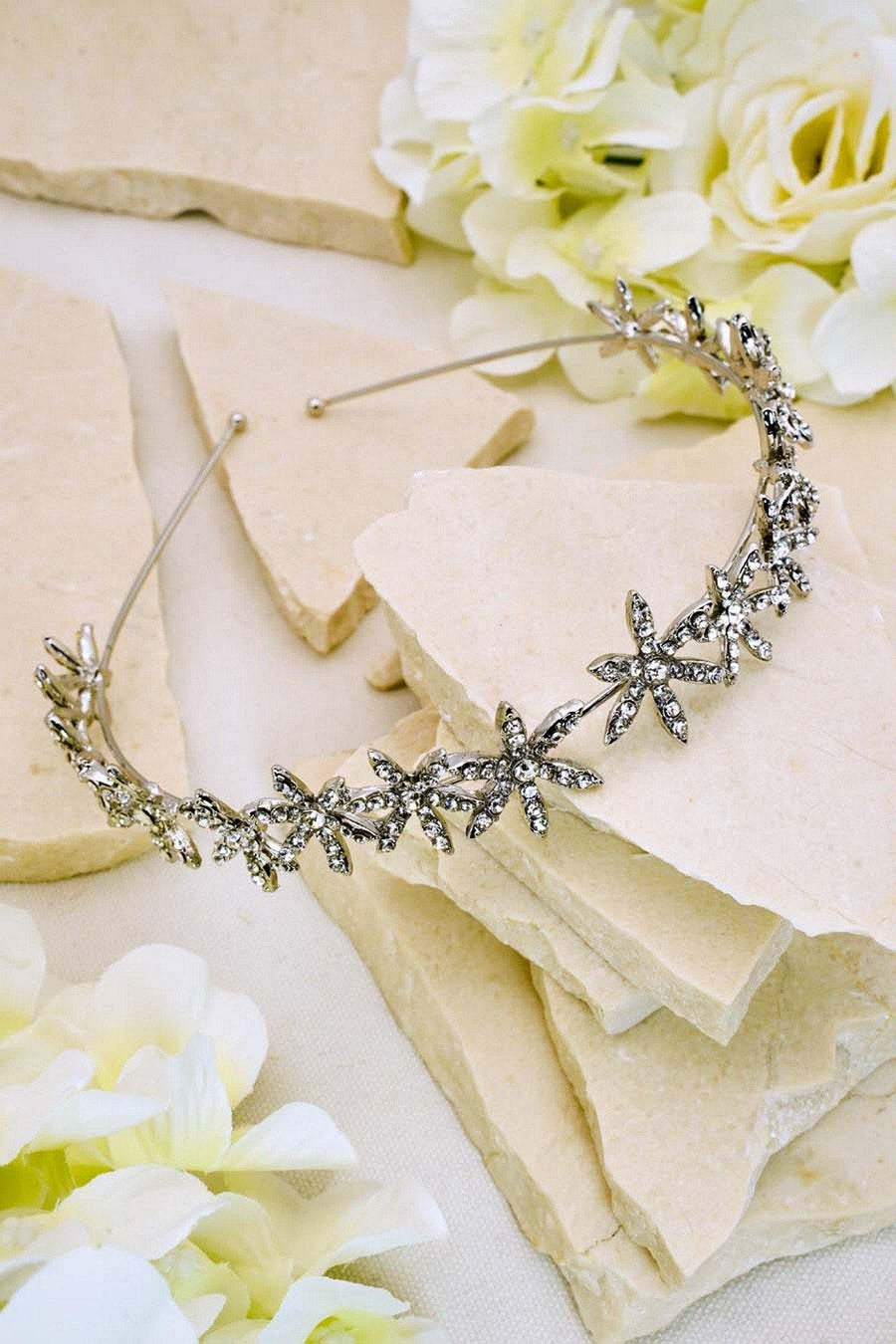 Rhinestones Flowers Headband Wedding Headpiece - The Dress Outlet