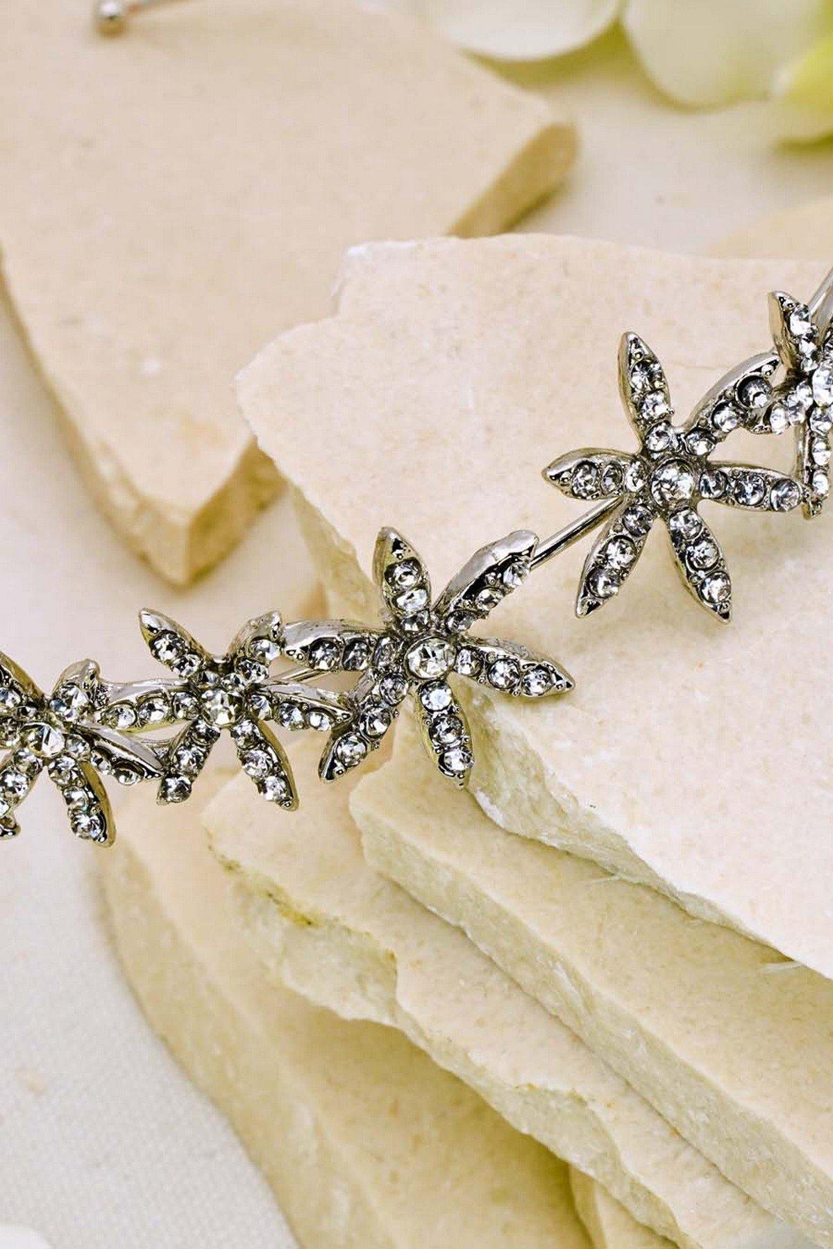 Rhinestones Flowers Headband Wedding Headpiece - The Dress Outlet