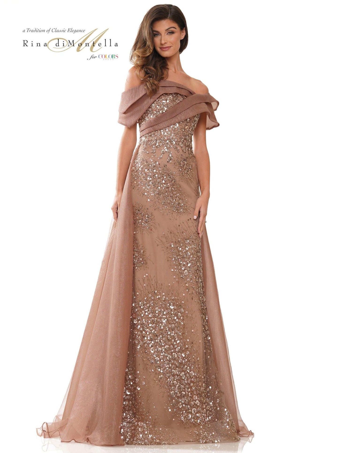 Rina di Montella Long Formal Off Shoulder Gown 2816 - The Dress Outlet