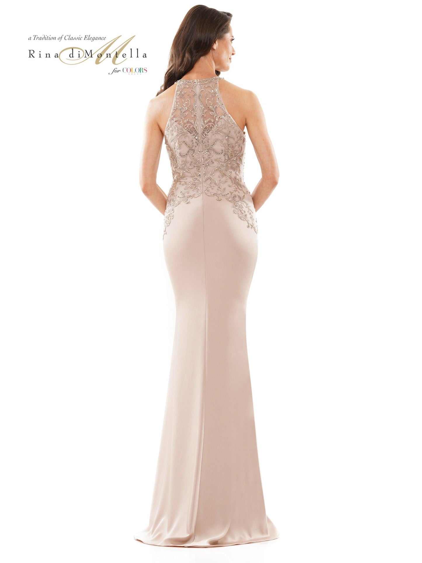 Rina di Montella Long Halter Formal Dress 2755 - The Dress Outlet