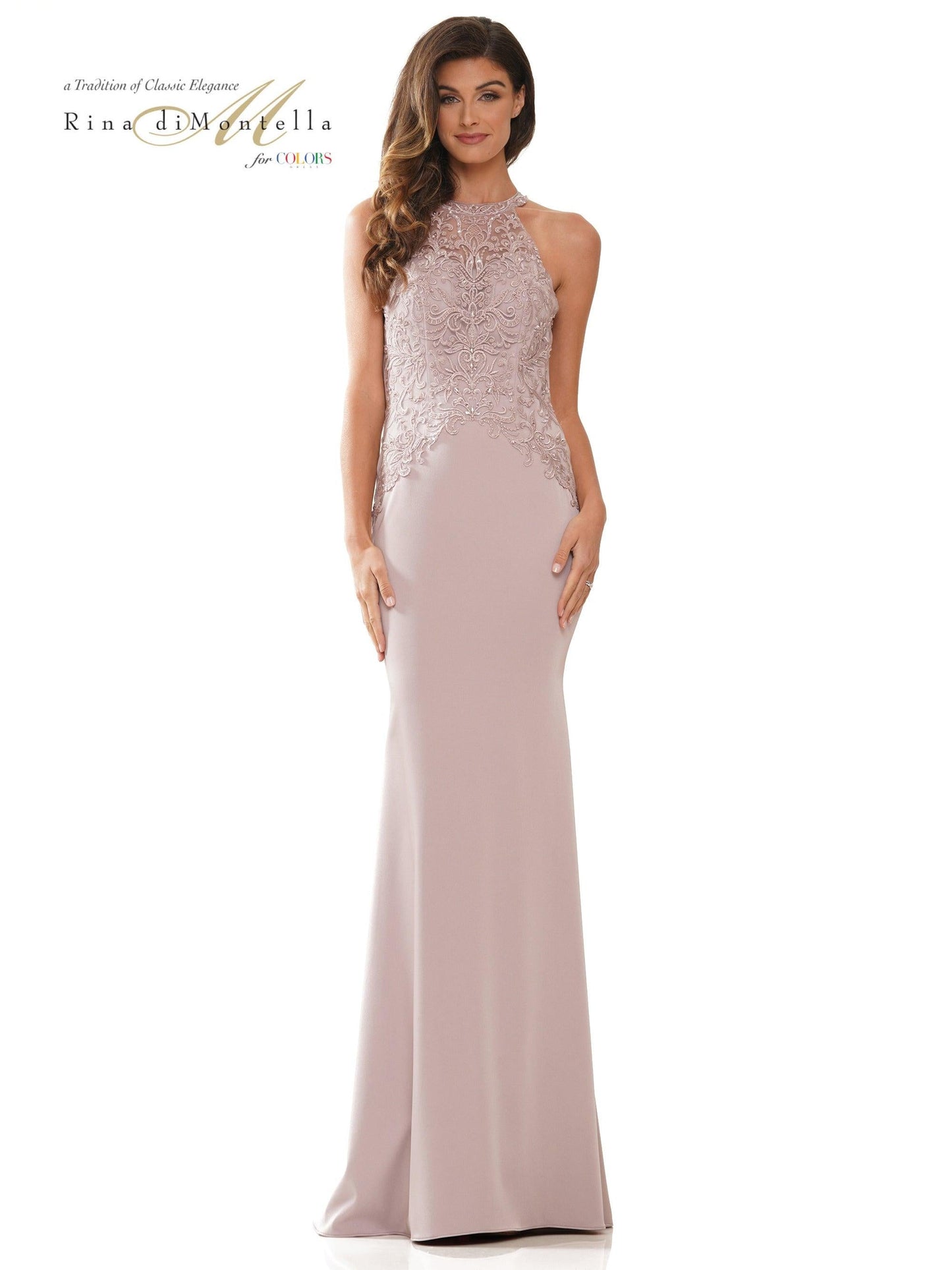 Rina di Montella Long Halter Formal Dress 2755 - The Dress Outlet