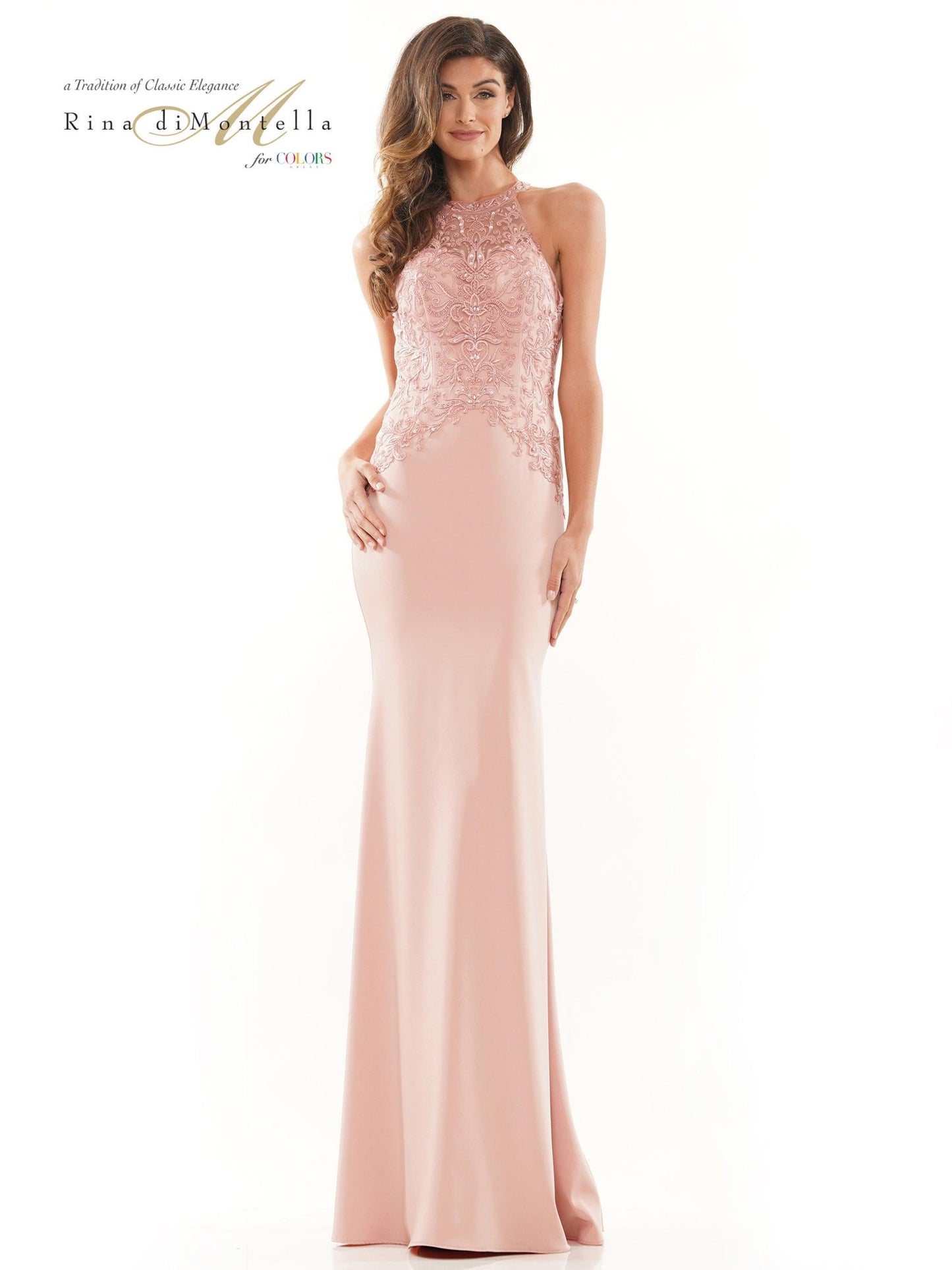 Rina di Montella Long Halter Formal Dress 2755 - The Dress Outlet