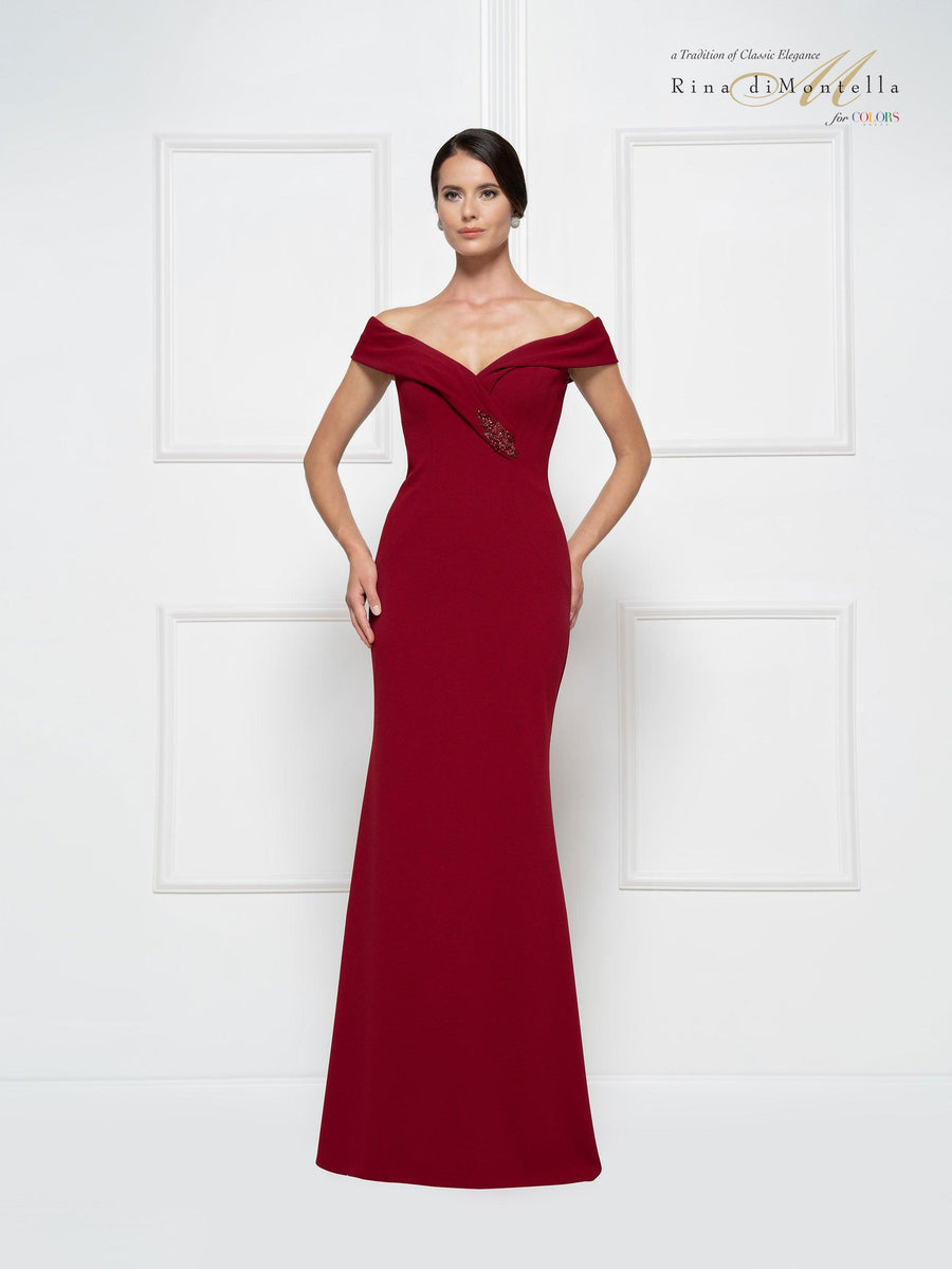 Rina di Montella Off Shoulder Long Dress 2690 - The Dress Outlet