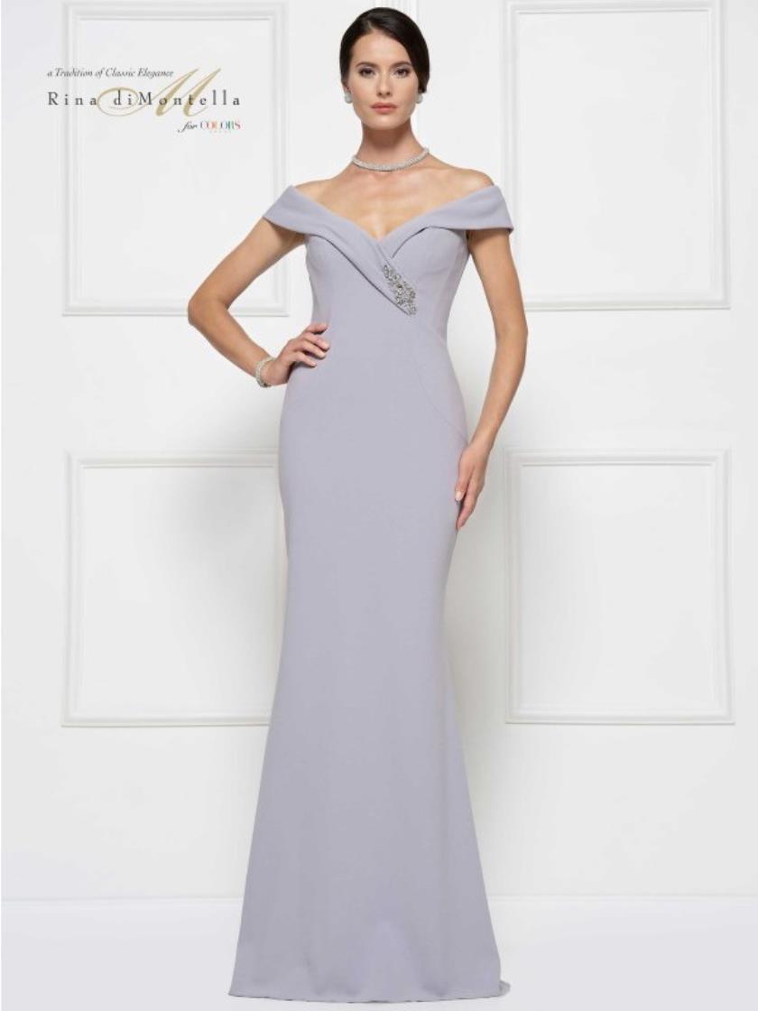 Rina di Montella Off Shoulder Long Dress 2690 - The Dress Outlet