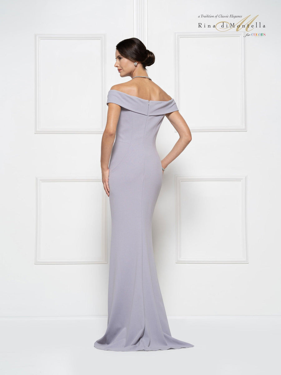 Rina di Montella Off Shoulder Long Dress 2690 - The Dress Outlet