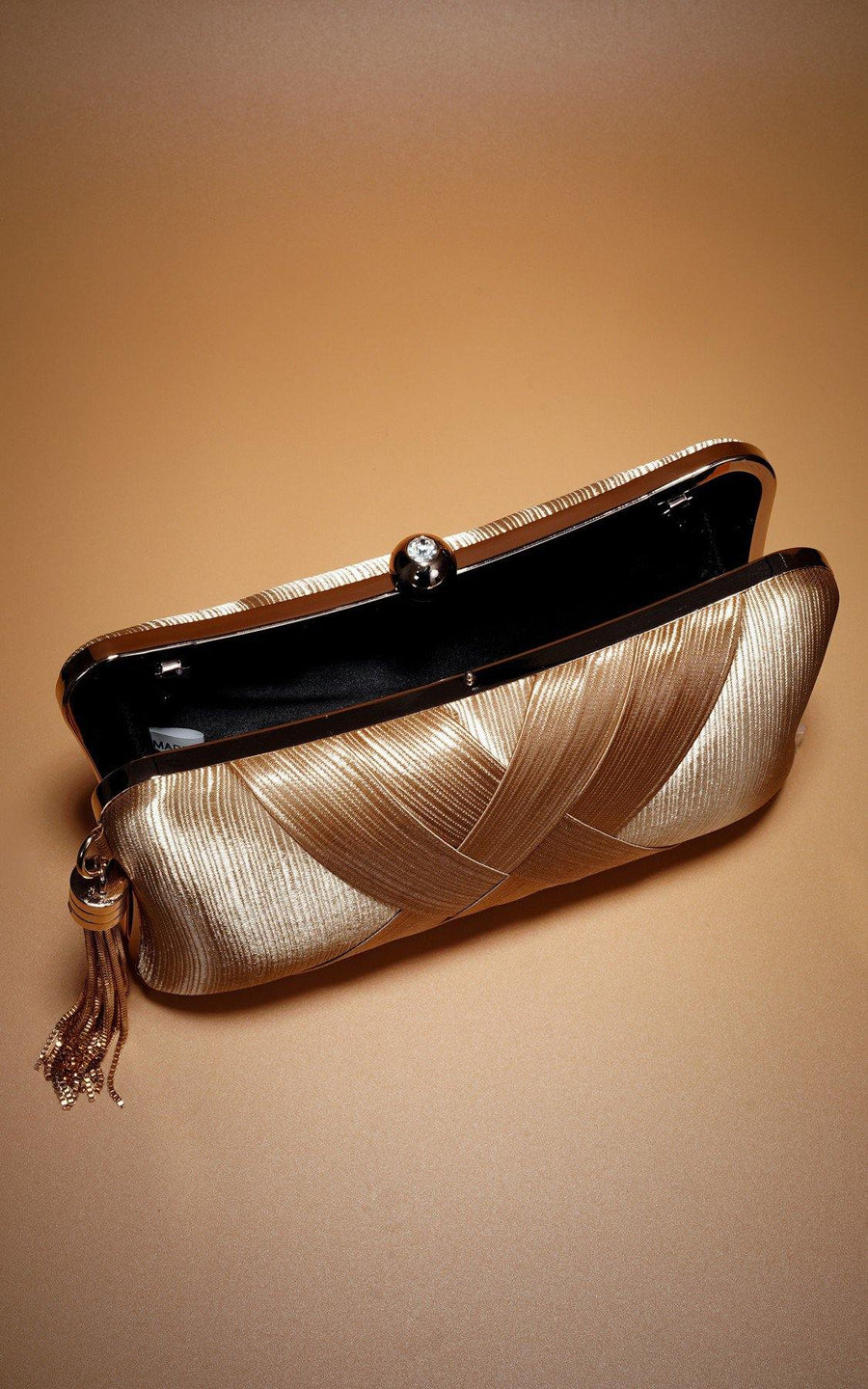 Satin Crisscross Straps Tussle Wedding Clutch Bag - The Dress Outlet