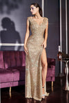 Sequin Fitted Long Prom Dress Gold