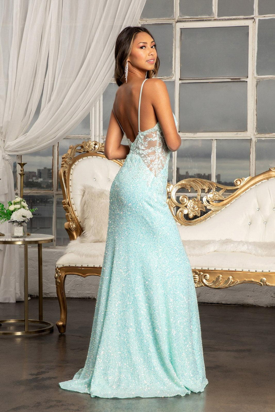 Sequin Mermaid Long Prom Dress Aqua