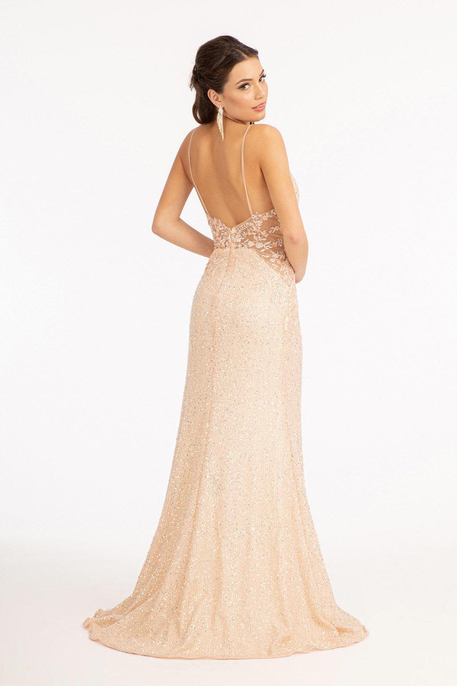 Sequin Mermaid Long Prom Dress Champagne