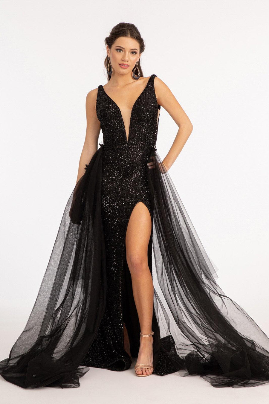 Sequined Sleeveless Long Evening Dress - The Dress Outlet