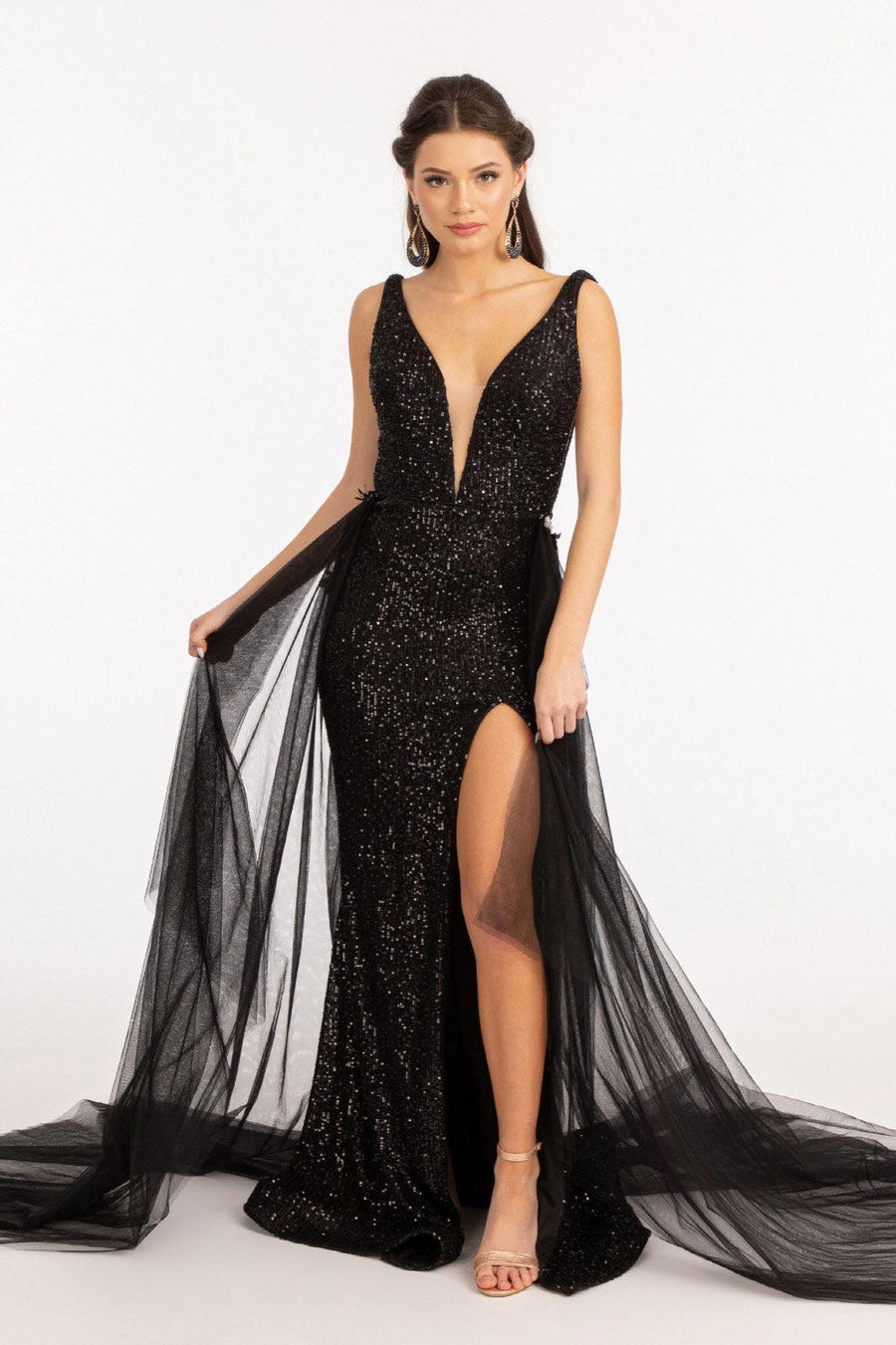 Sequined Sleeveless Long Evening Dress - The Dress Outlet