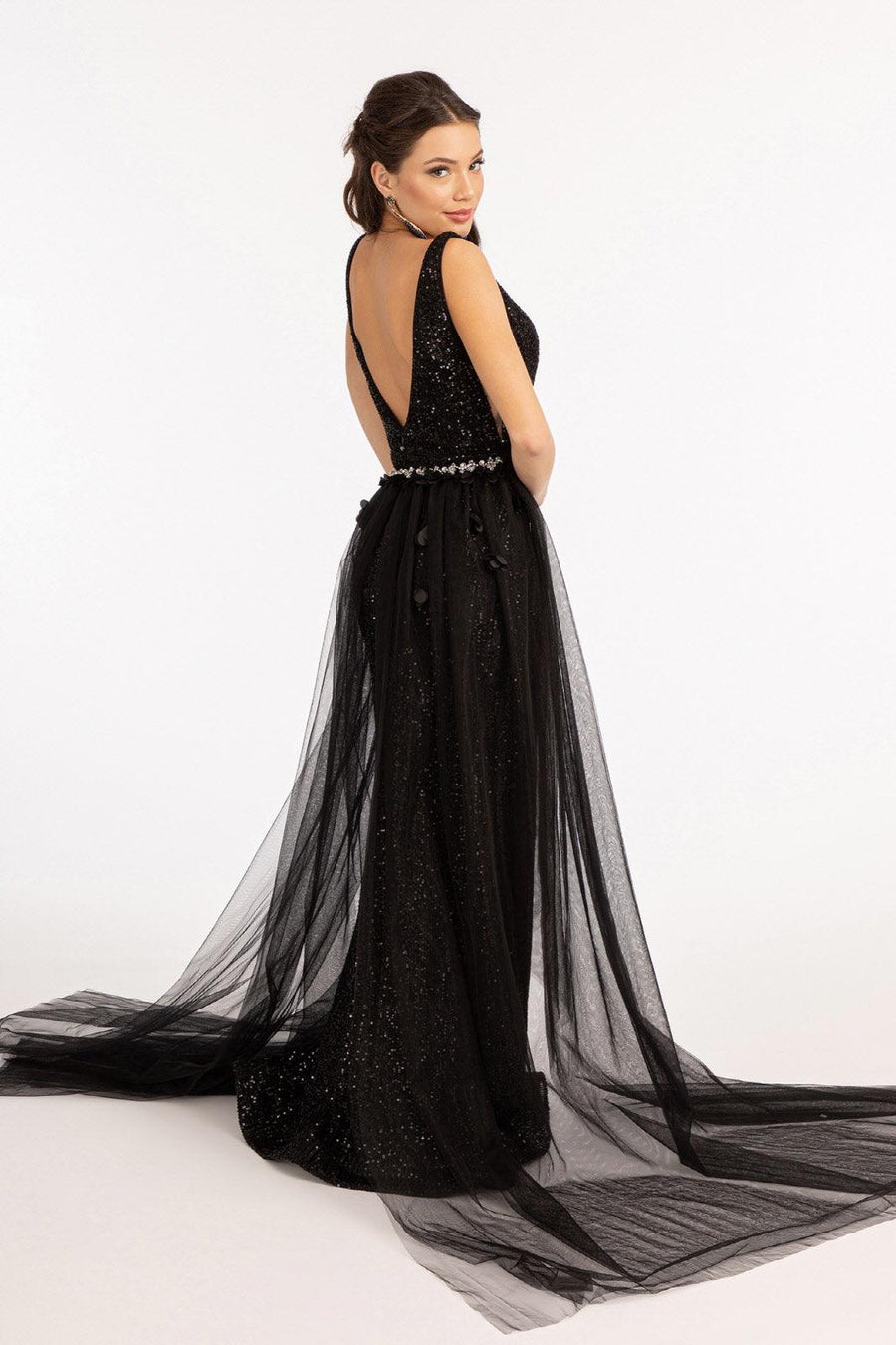 Sequined Sleeveless Long Evening Dress - The Dress Outlet