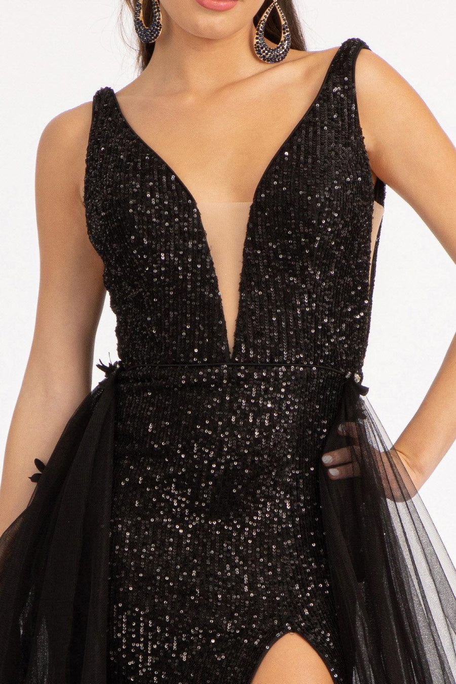 Sequined Sleeveless Long Evening Dress - The Dress Outlet