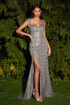 Sexy Beaded Long Prom Dress Silver