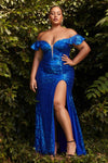 Sexy Off Shoulder Formal Long Slit Prom Dress Royal