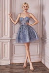 Sexy Short Spaghetti Strap Prom Dress Smoky Blue