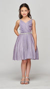 Short Beaded Metallic Flower Girl  Dress - The Dress Outlet