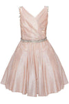 Short Beaded Metallic Flower Girl  Dress - The Dress Outlet