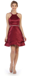 Short Halter Homecoming Strappy Cocktail Dress - The Dress Outlet