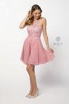 Short High Neck Embroidered Homecoming Cocktail Dress - The Dress Outlet