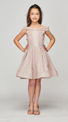 Short Metallic Off Shoulder Flower Girl  Dress - The Dress Outlet