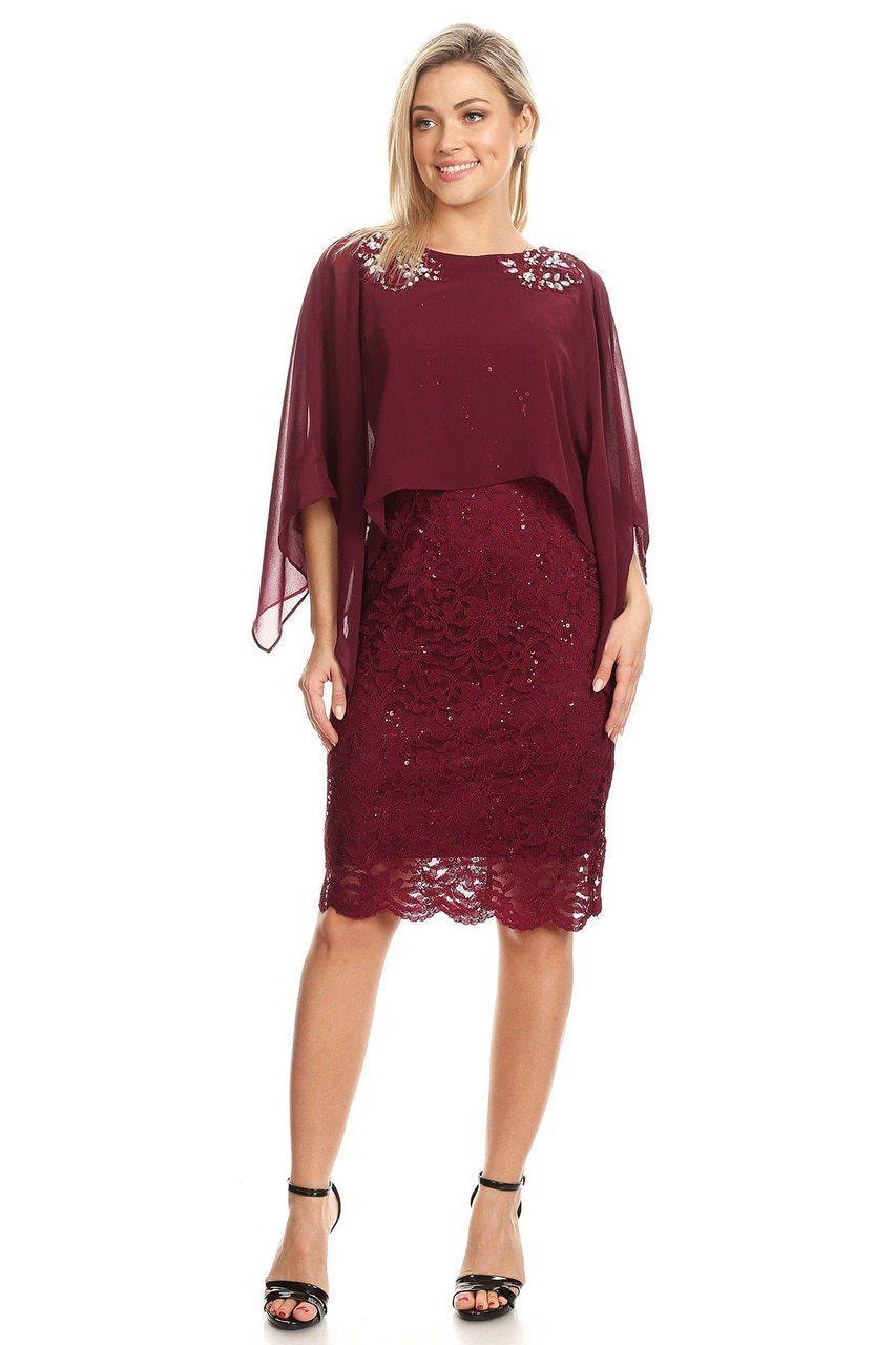 Short Mother of the Bride Cape Dress - The Dress Outlet Eva Fashion