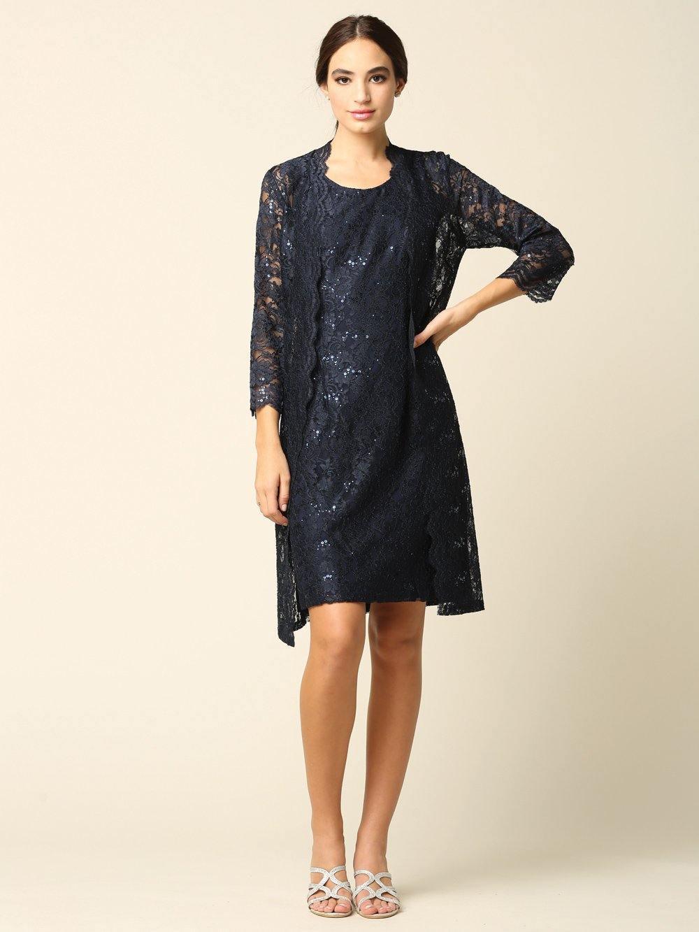 Short Mother of the Bride Lace Jacket Dress Sale - The Dress Outlet