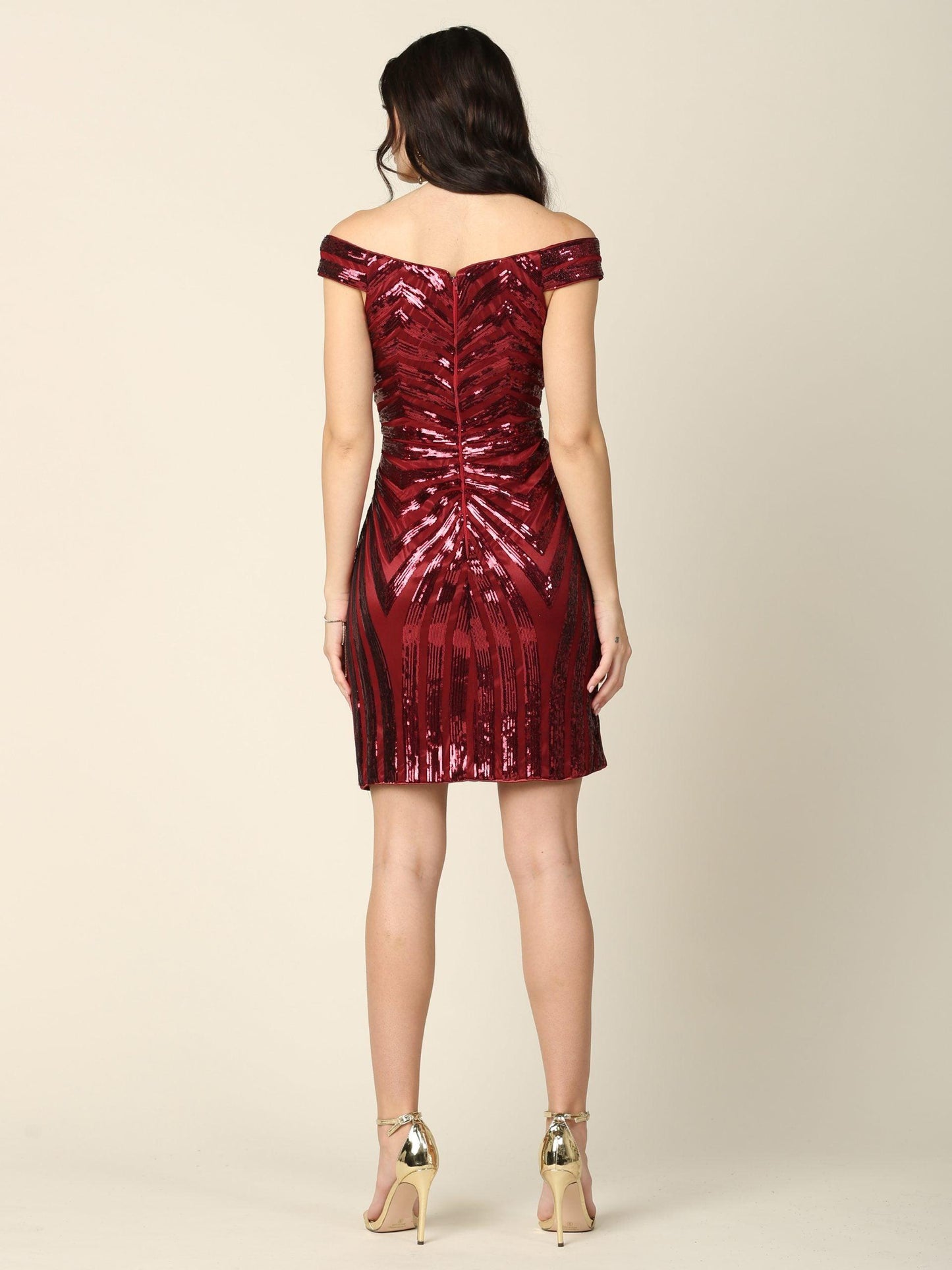 Short Off Shoulder Sequins Cocktail Dress - The Dress Outlet