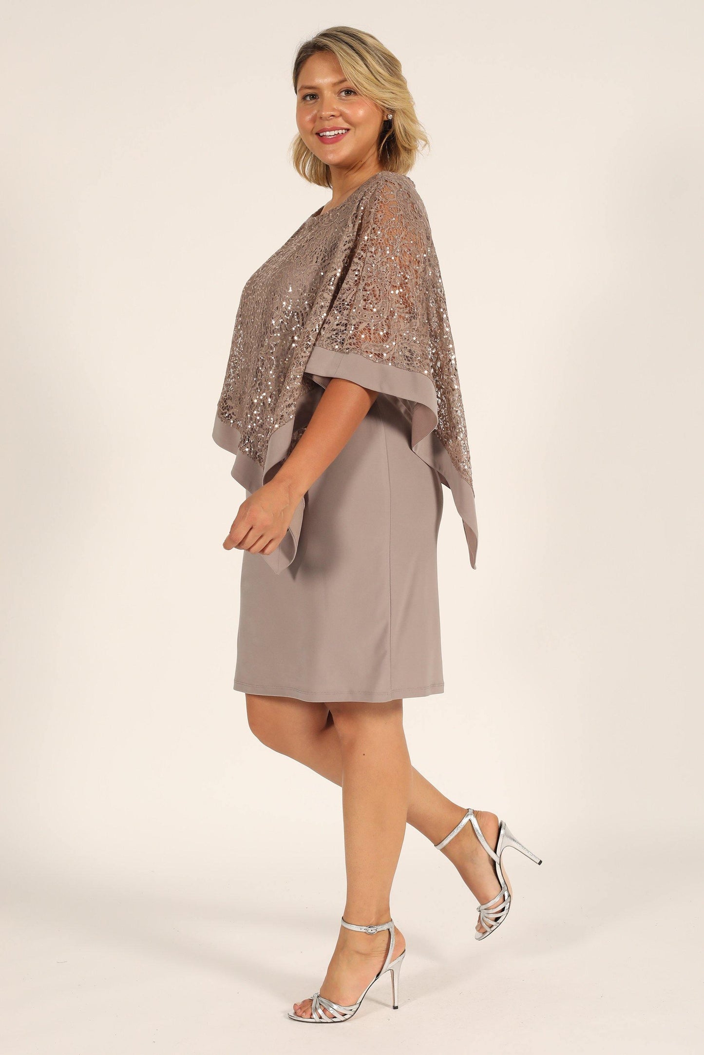 R&M Richards Short Petite Lace Poncho Dress 8749P - The Dress Outlet