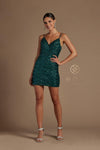 Short Spaghetti Strap Formal Sequins Dress - The Dress Outlet